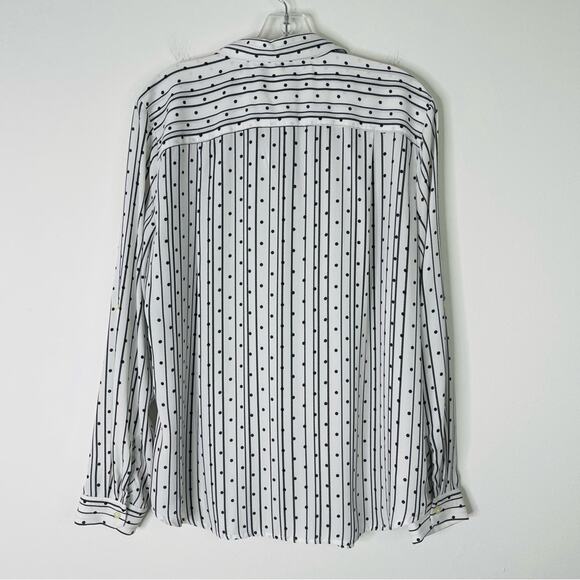 Loft black white striped polka dot chiffon preppy office button front top large - Picture 6 of 6